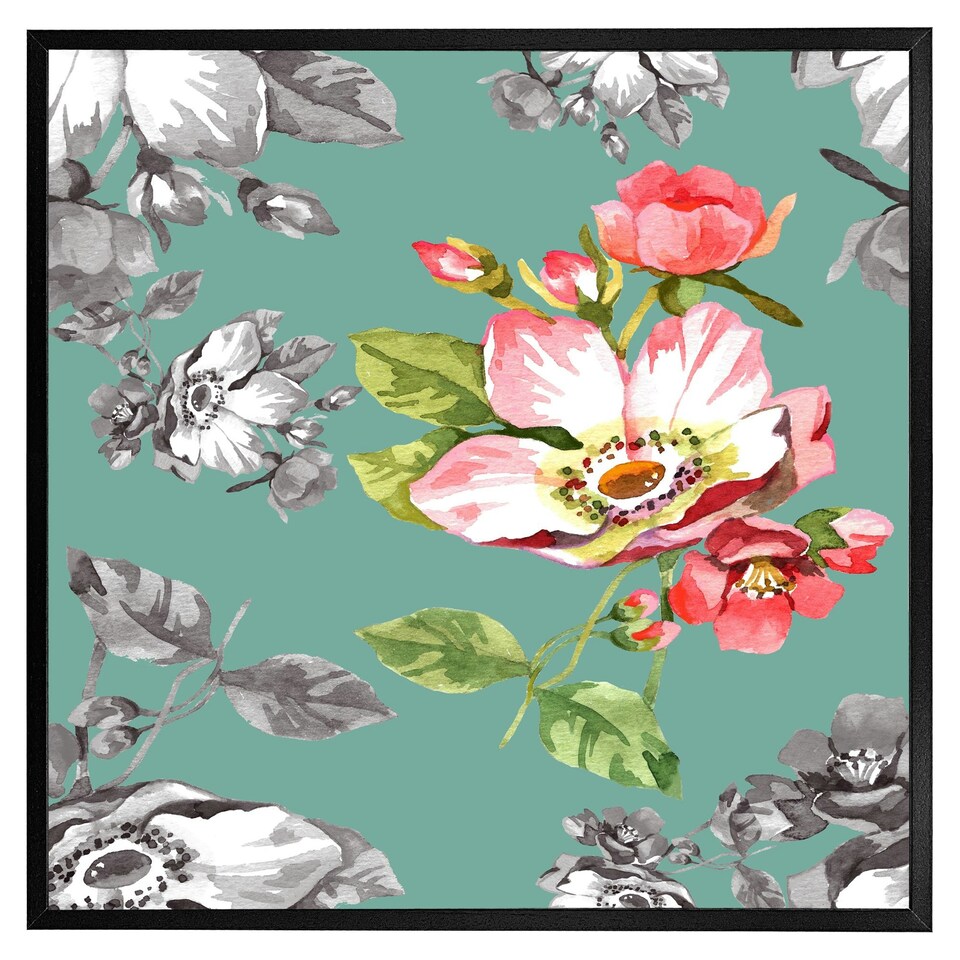 image 1 of Bright flower on green (Picutre Frame) Brown | M
