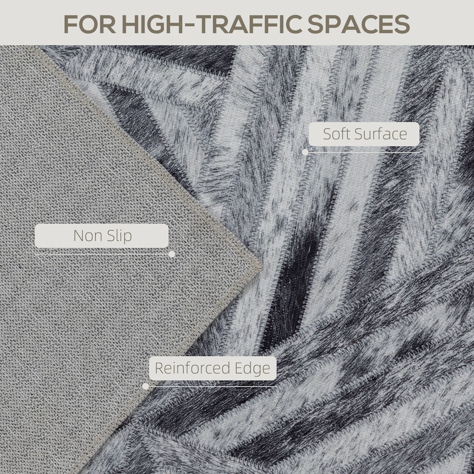 image 1 of HOMCOM Modern Area Rug, Triangle Pattern Non-Slip Washable Rug, Chenille Floor Carpet for Living Room, Bedroom, Dining Room, Home Office, 230 160 cm, Black | Black | Cream, Dark Grey | 1