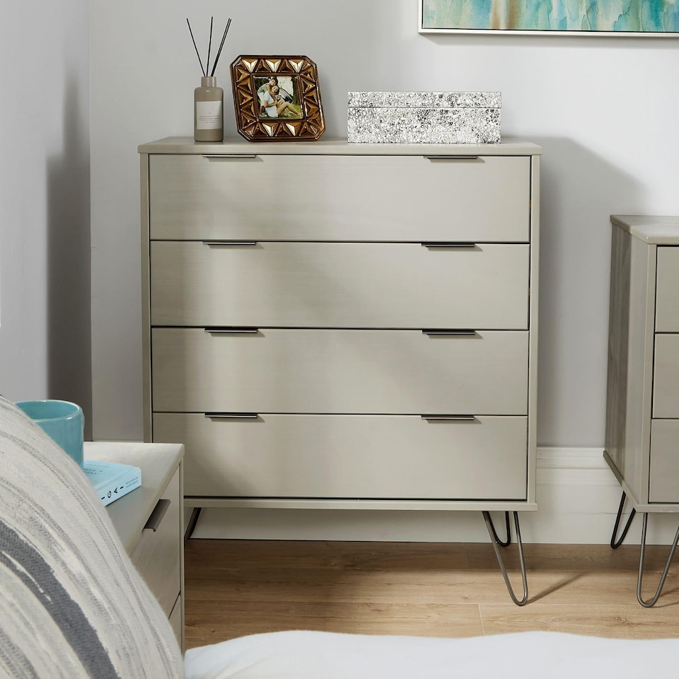 image 1 of Chest of 4 Drawers Clothing Cabinet Storage Organiser Bedroom Furniture | Grey
