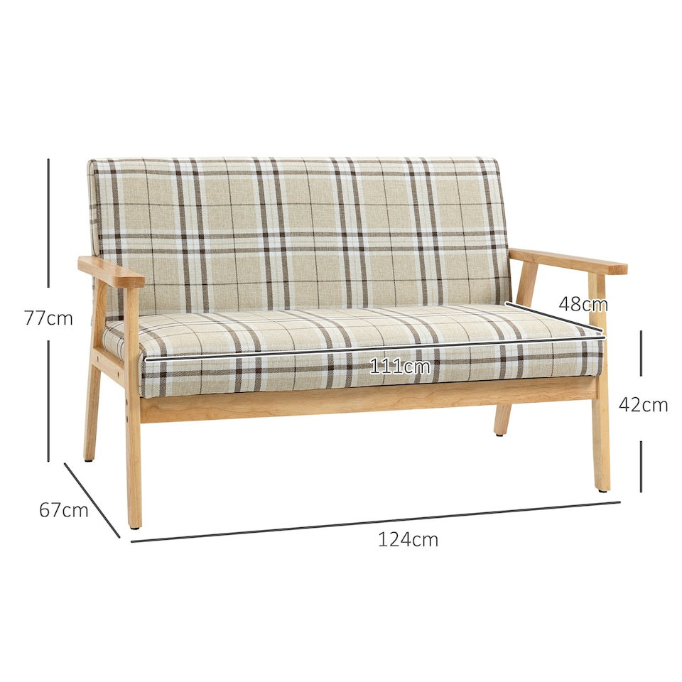 image 1 of HOMCOM Two Seater Sofa with Rubber Wood Frame Linen Fabric Small Couch Beige