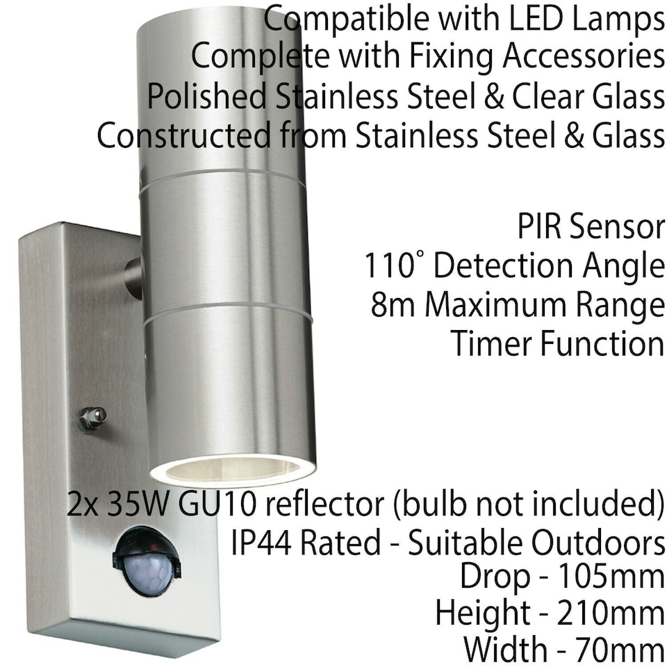 image 1 of IP44 Outdoor Twin Light Stainless Steel Round Doorway Lamp Wall Porch Security