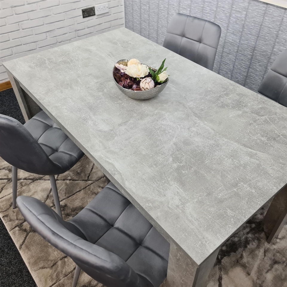 image 1 of Wooden Rectangle Dining Table Set With 4 Grey Velvet Chairs - Dining Room Furniture | Grey | One Size | 5