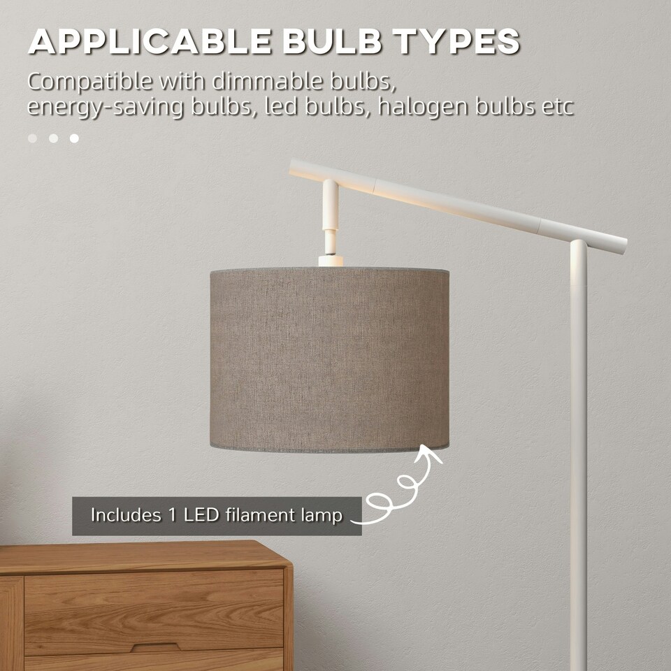 image 1 of HOMCOM Floor Lamp with 350 Degree Rotating Lampshade, Bulb Included, Grey