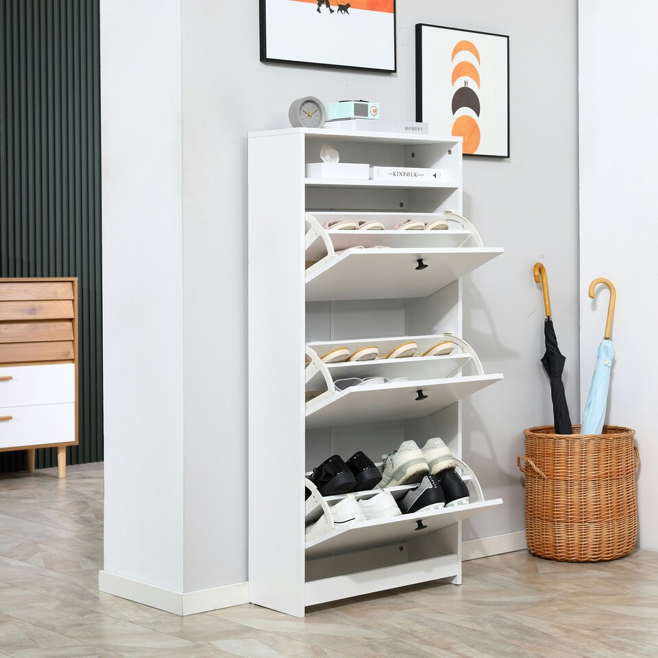 image 1 of HOMCOM Shoe Storage Cabinet Footwear Organiser Space-saving w/ 3 Drawers -White