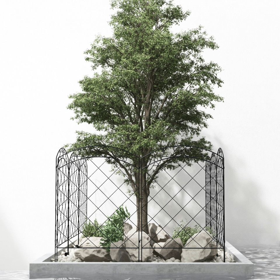 image 1 of Outsunny 4PCs Decorative Garden Fencing 43in x 11.4ft Steel Border Edging Swirls