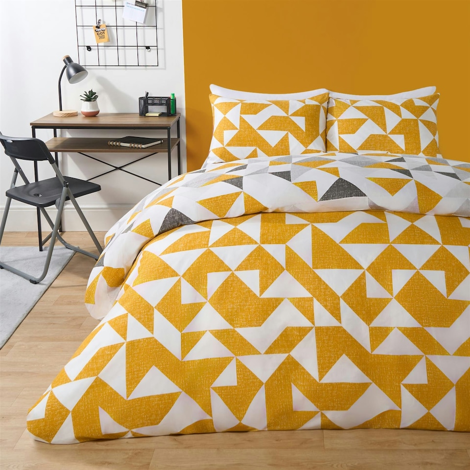 image 1 of OHS Abstract Shapes Reversible Print Soft Duvet Cover Bedding Set, King - Ochre Yellow Yellow | Ochre Yellow | King