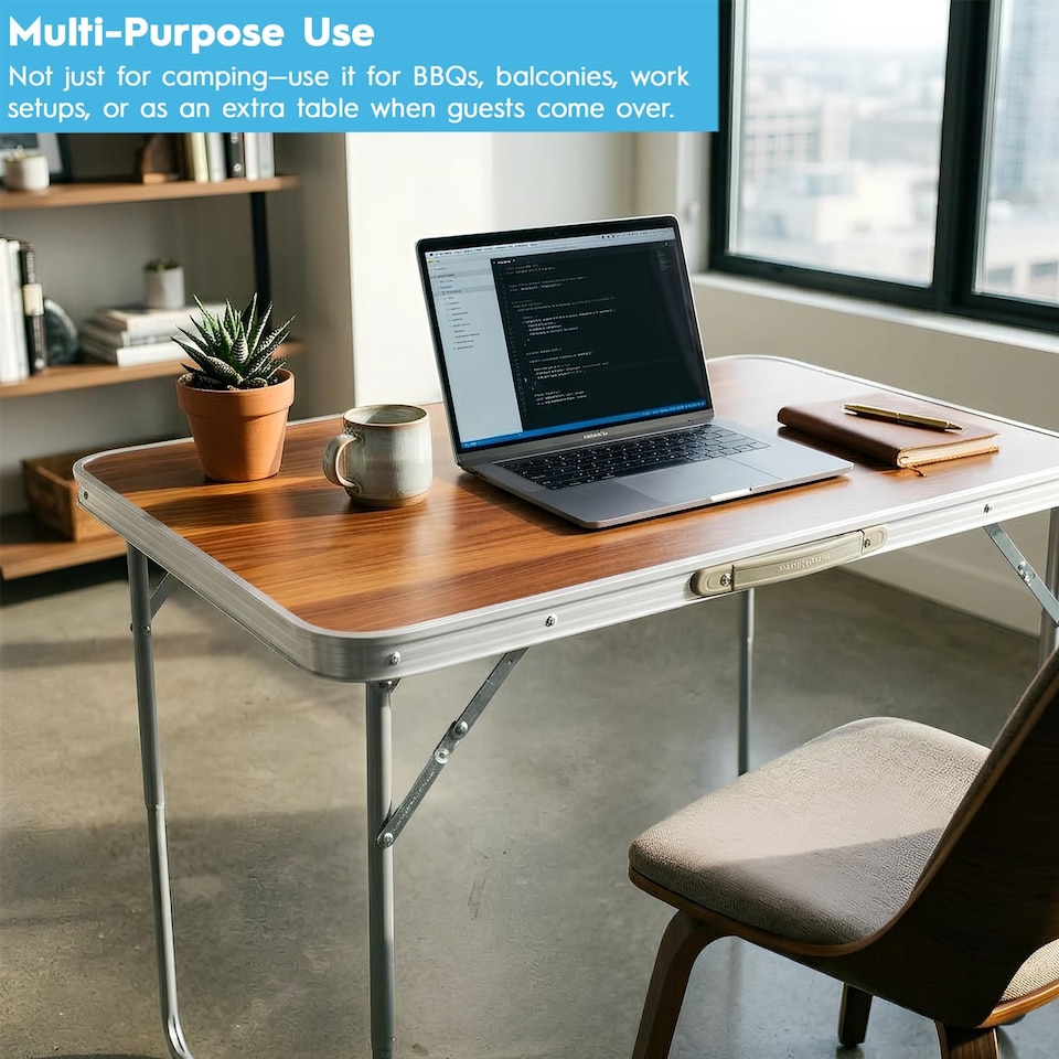 image 1 of Harbour Housewares Folding Table - Small Compact Metal Trestle Tables Foldable Portable Outdoor Camping Side Table 80cm x 60cm