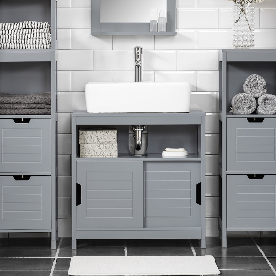 image 1 of SoBuy FRG128-SG,Under Sink Bathroom Cabinet with Double Sliding Doors | Grey | Grey | 1