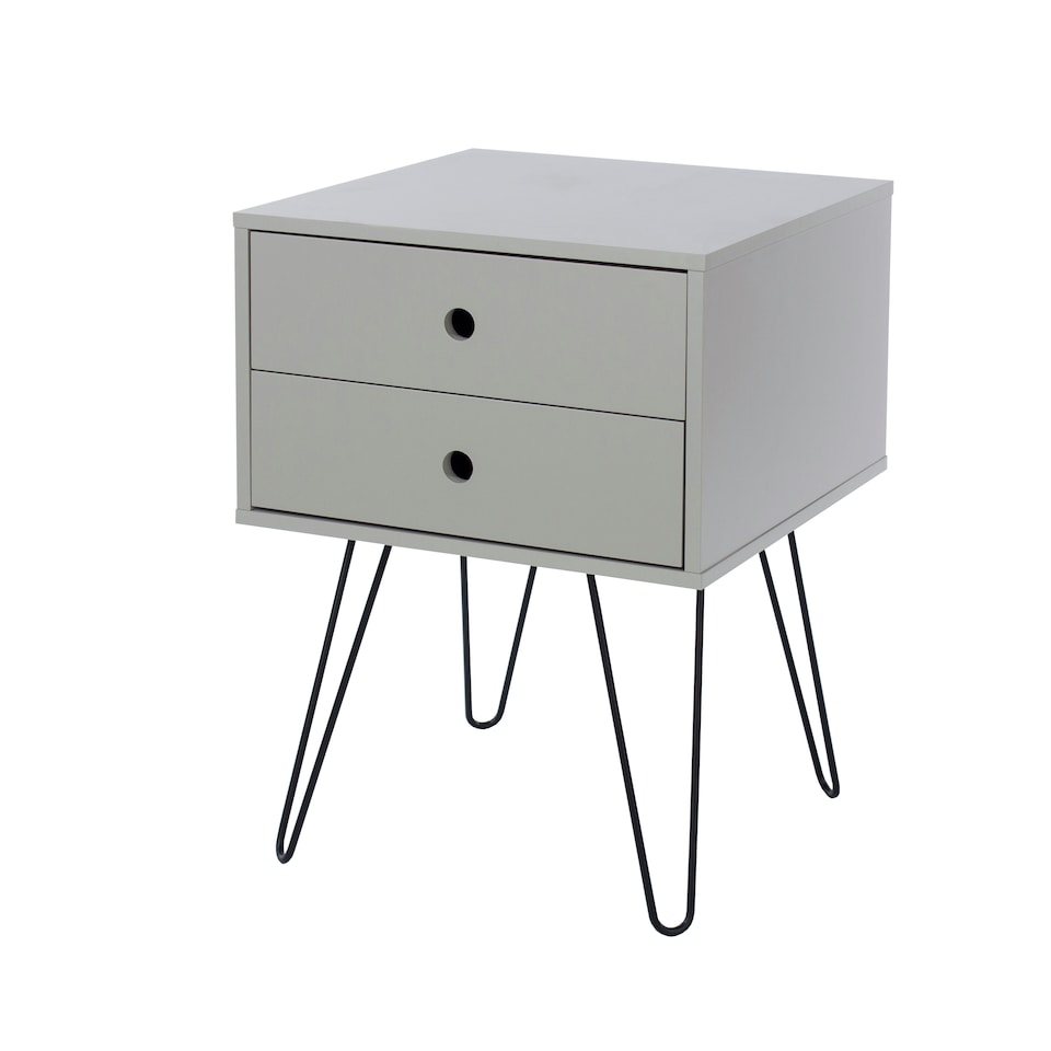 image 1 of Options Telford 2 Drawer Bedside Cabinet - Contemporary Painted Nightstand with Metal Hairpin Legs | Grey | Grey | One Size | 1
