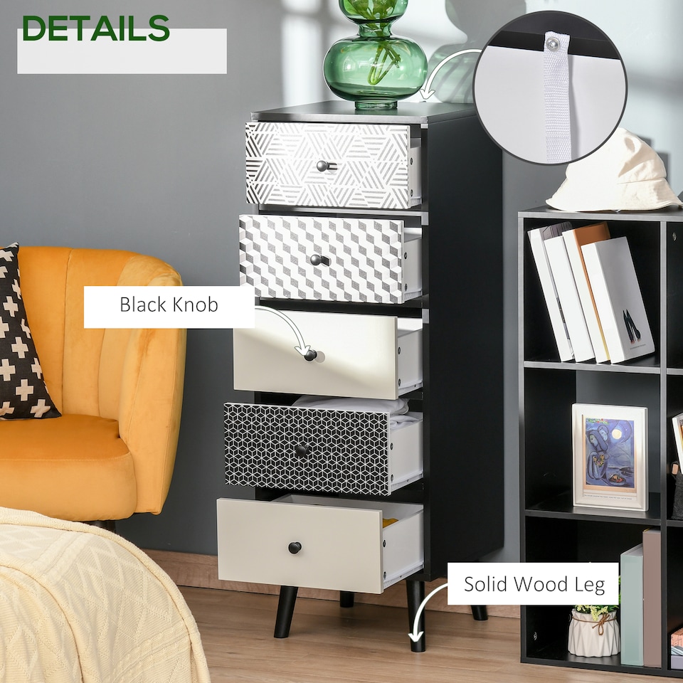 image 1 of HOMCOM Chest of Drawers, 5 Drawer Dresser, Vertical Storage Organizer Unit for Bedroom, Living Room