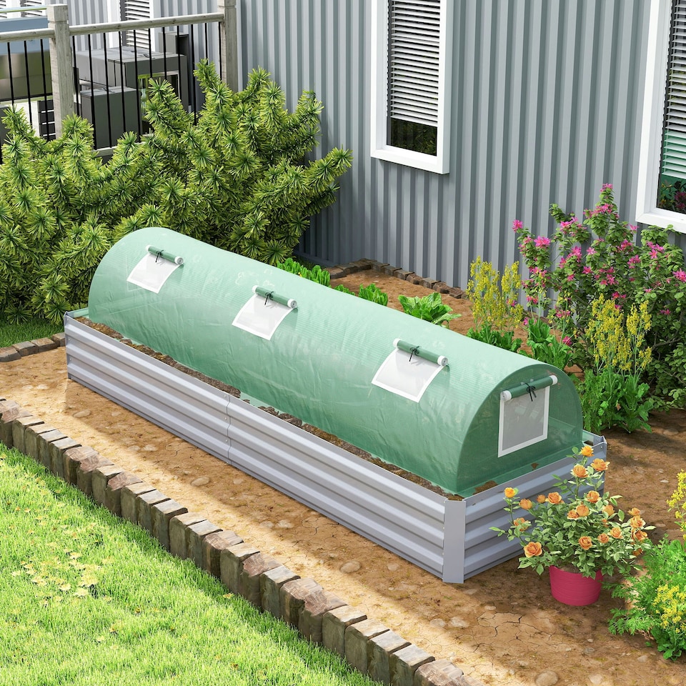 image 1 of Outsunny PE Mini Greenhouse, 3 M Portable Tunnel Green House w/ 5 Mesh Windows