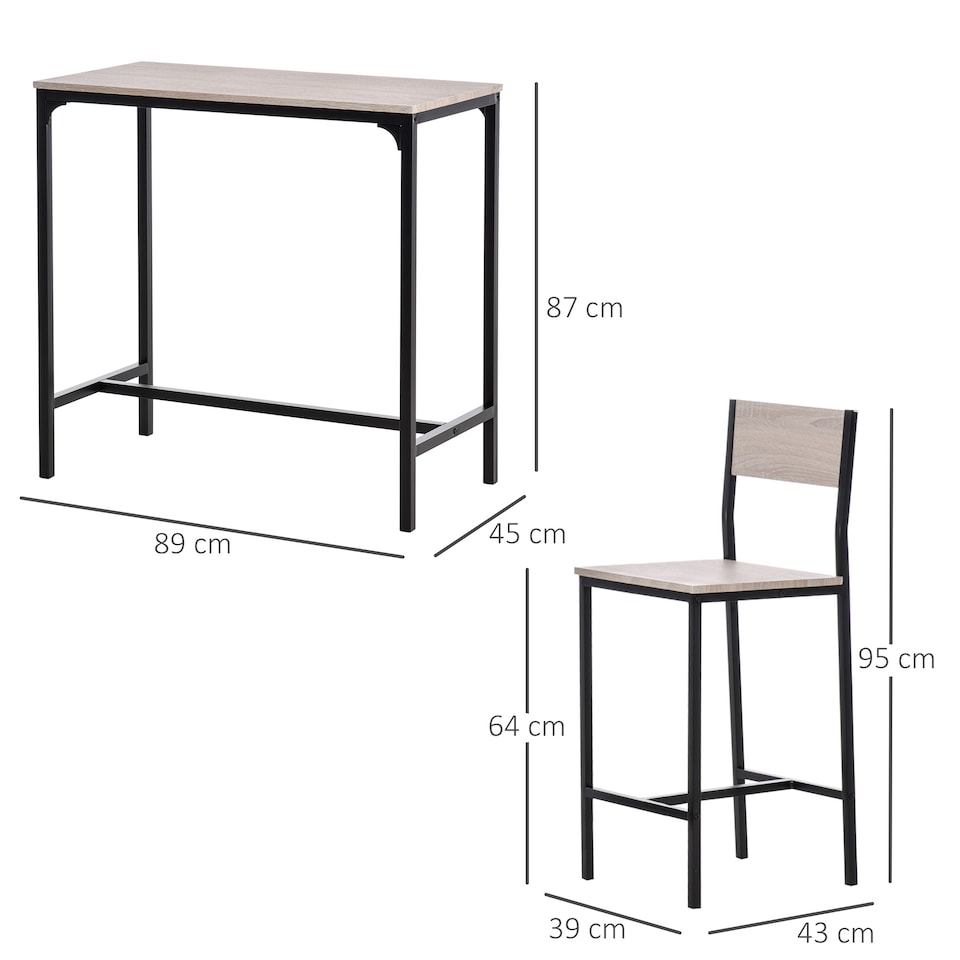 image 1 of Bar Table and Stools Set, Kitchen Table and 2 Chairs with Backrest, Footrest