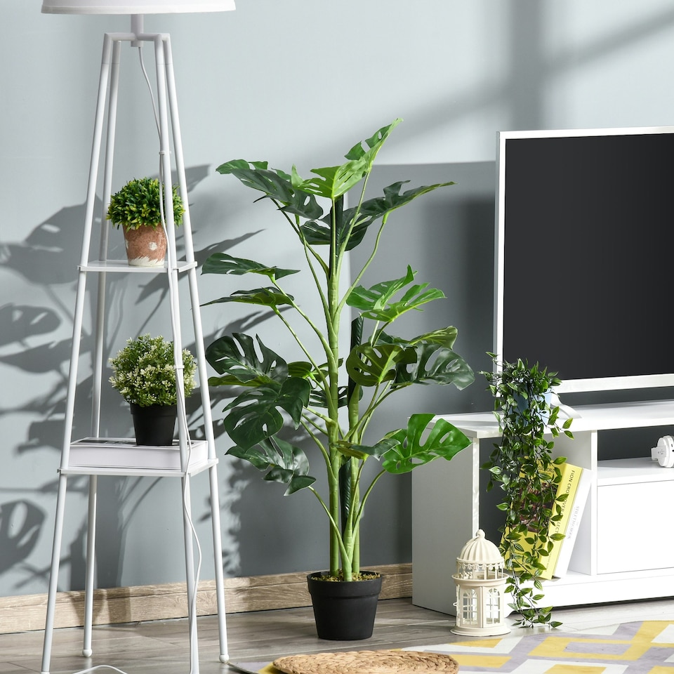 image 1 of Outsunny 100cm/3.3FT Artificial Monstera Tree Fake Plant in Pot Indoor