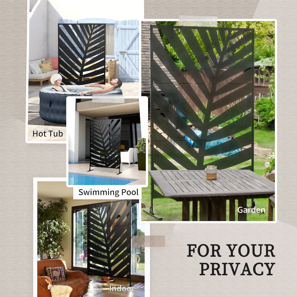 image 1 of Outsunny 6.5FT Metal Outdoor Privacy Screen Panel with Stand, Banana Leaf Style