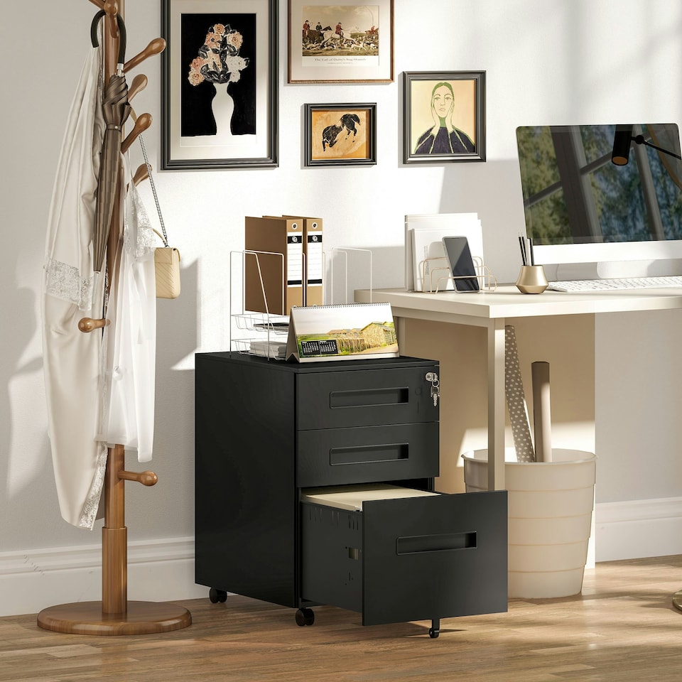 image 1 of Vinsetto Lockable Mobile Filing Cabinet w/ 3 Drawers 39 x 48 x 60 cm White