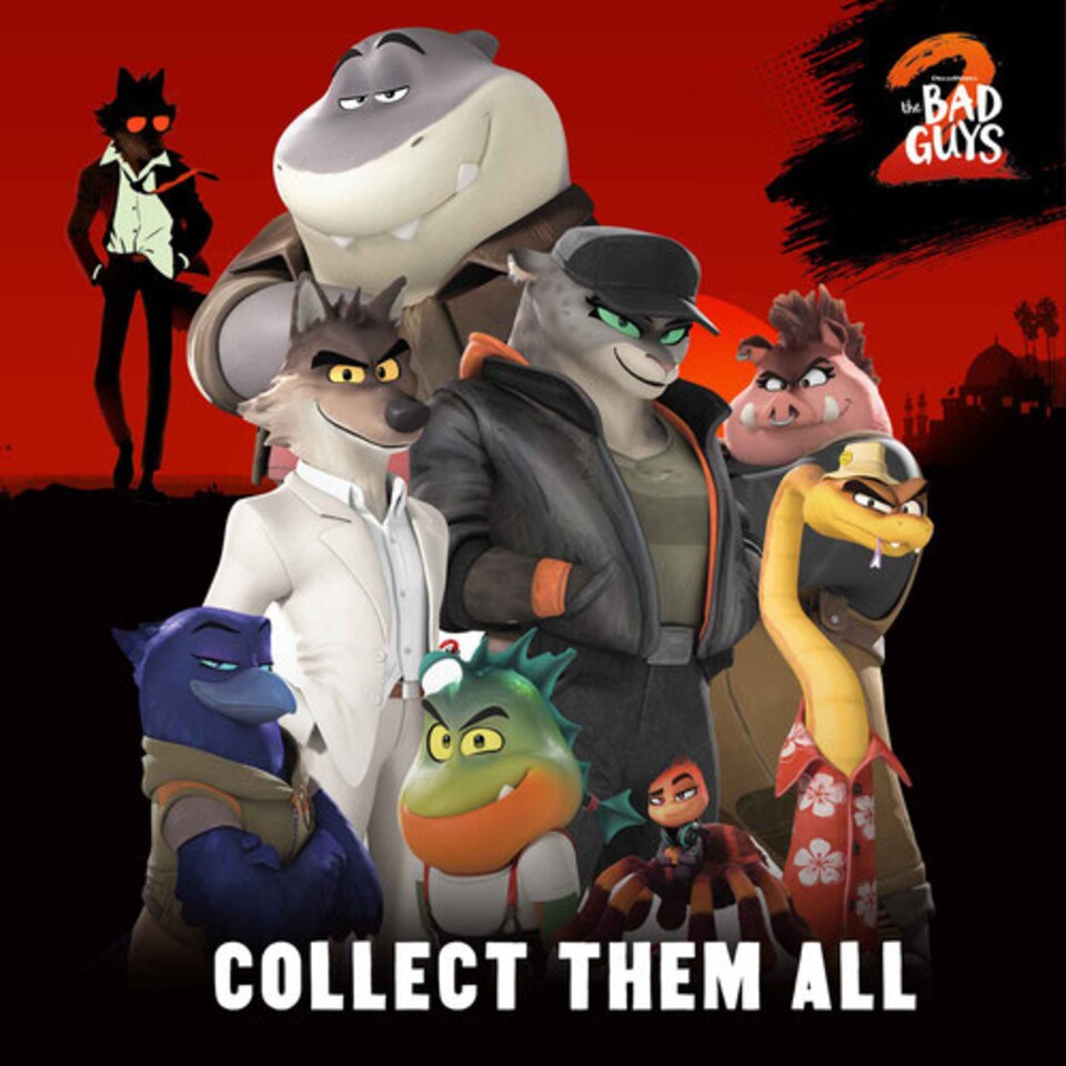 image 1 of Mr Wolf, Mr Piranha, Mr Snake & Ms Tarantula Bad Guys Lifesize Cardboard Cutouts 112cm - Pack of 4