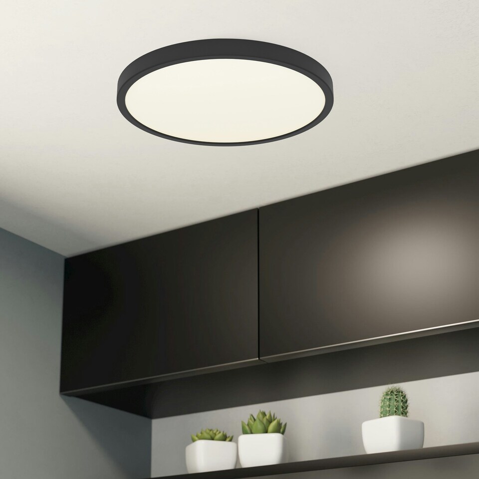 image 1 of EGLO Fueva 6 Ultra-Slim Surface-Mounted Black Round LED Ceiling Light WBS Black