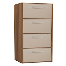 4-Tier Cube Shelving Unit with Inserts | Brown | Teak & Beige | 1