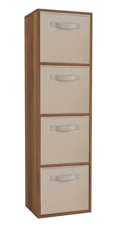 image 1 of 4-Tier Cube Shelving Unit with Inserts | Brown | Teak & Beige | 1