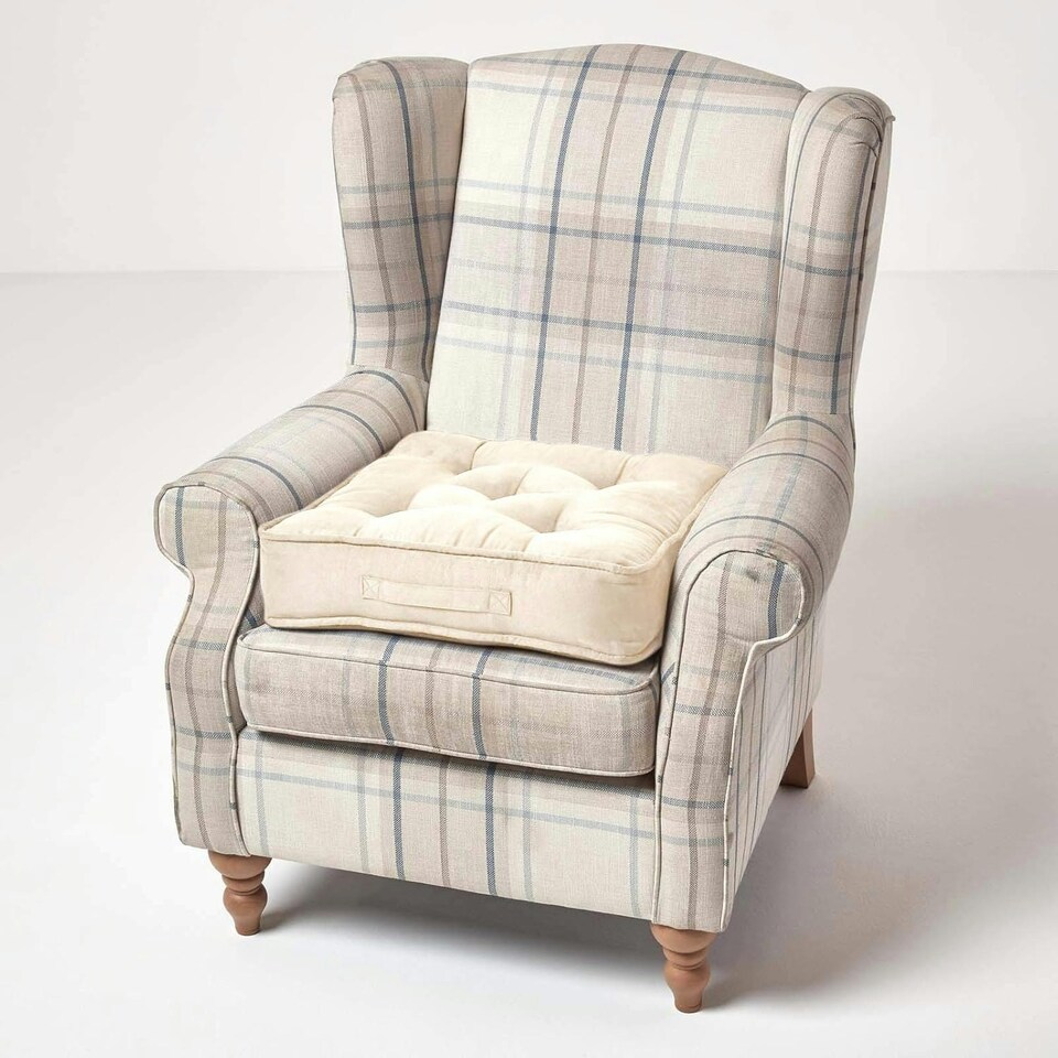 image 1 of Homescapes Cream Faux Suede Armchair Booster Cushion Cream