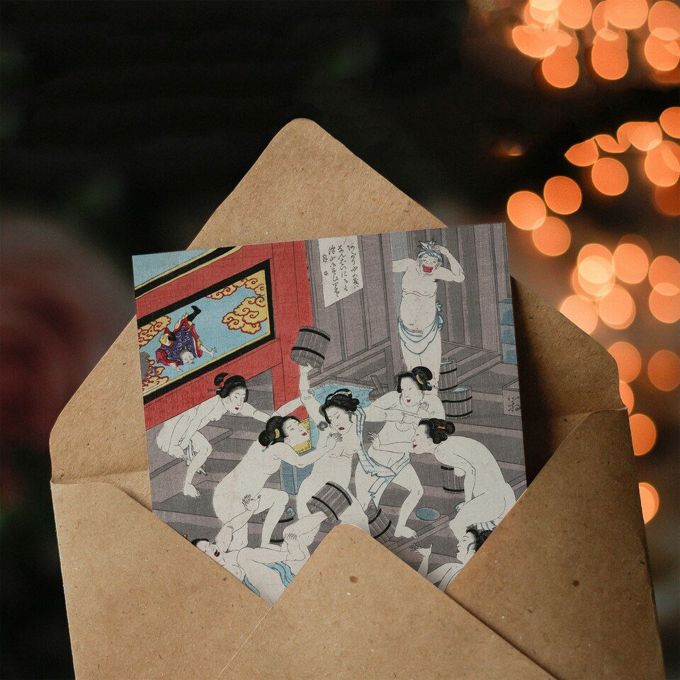 image 1 of Toyohara Kunichika Japanese Art Card Fight In Women's Public Bath