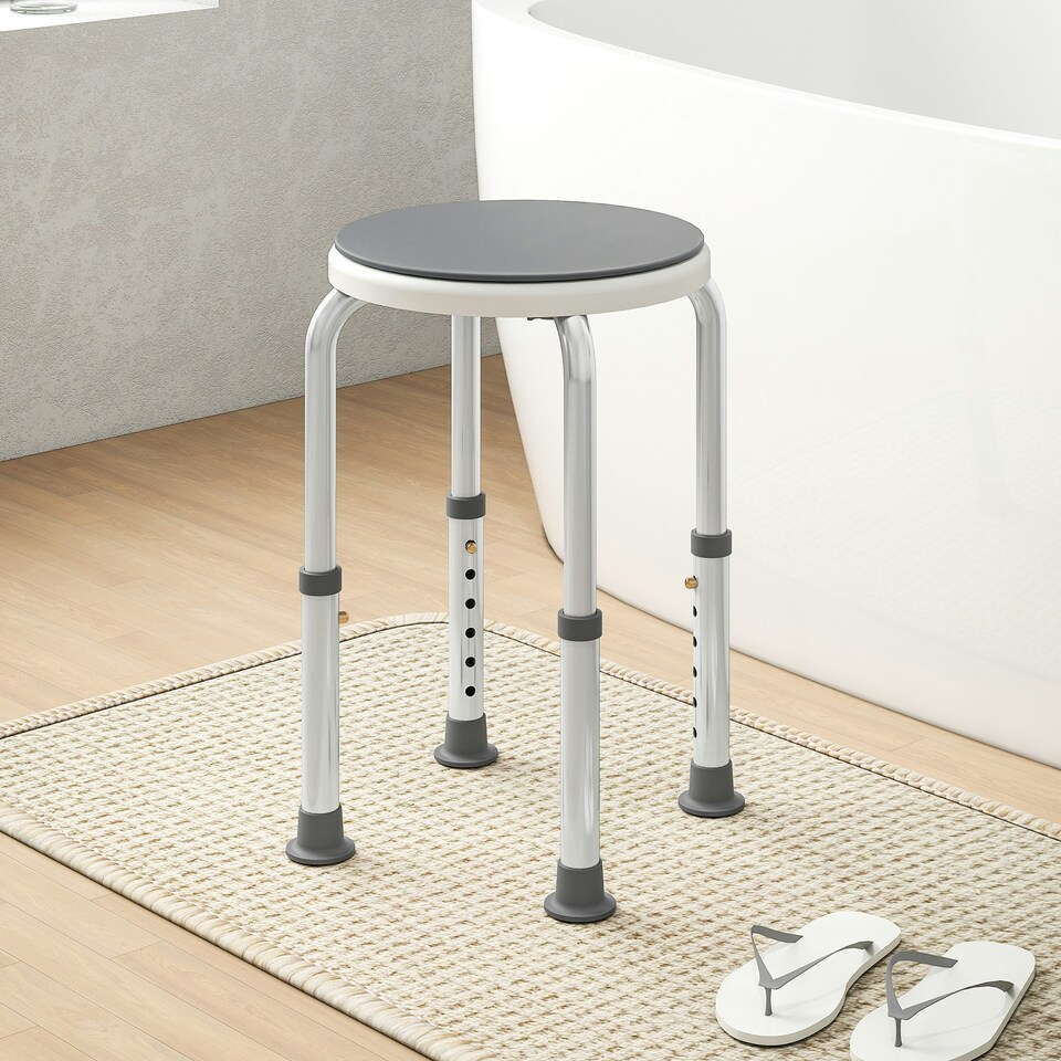 image 1 of HOMCOM 360 Degree Swivel Shower Stool with Non-Slip Feet for Disabled, Grey