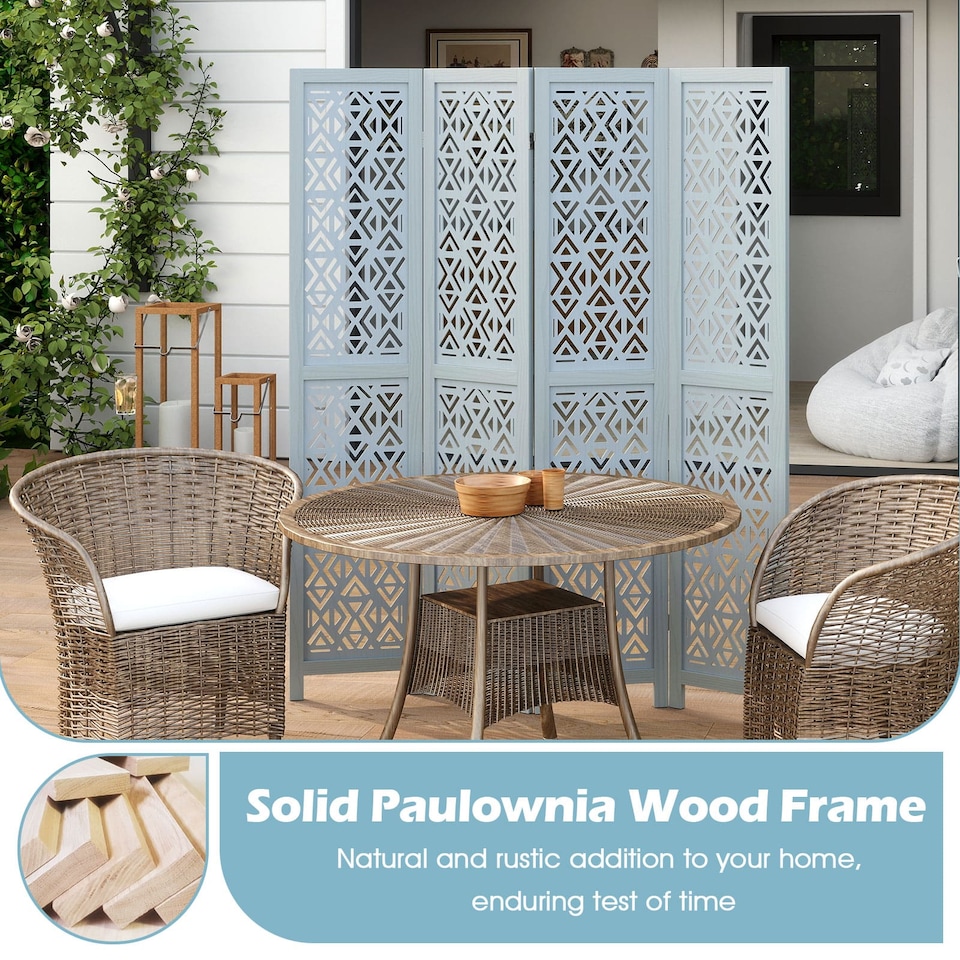 image 1 of COSTWAY 4-Panel Wooden Room Divider 165cm Folding Privacy Screen