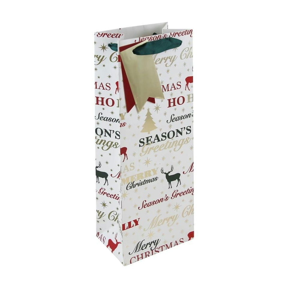 Pack of 12 Christmas Greetings Stag Bottle Gift Bags