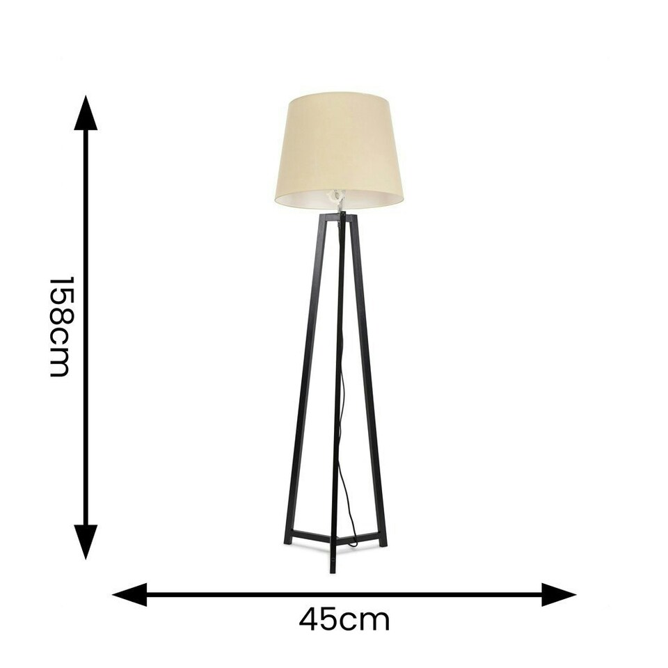 image 1 of ValueLights Lottie Black Wood Tripod Floor Lamp with Beige Fabric Tapered Shade