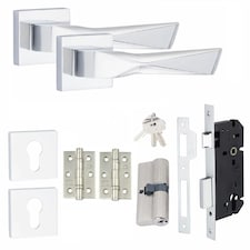 Golden Grace Modern Aura Euro Lock Door Handles in Polished Chrome Finish with 70mm Key, Key Barrell and Ball Bearing Hinges Chrome