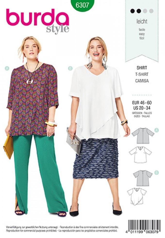Burda 6307 Paper Sewing Pattern – Women’s Top, Sizes 20–34, Easy ...