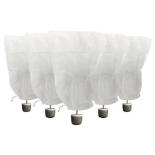 Harbour Housewares Plant Fleece Frost Protection Covers with Drawstring - 1.2M x 1.8M - Pack of 5 | White | White