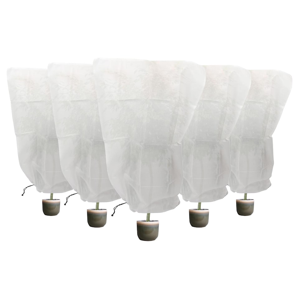image 1 of Harbour Housewares Plant Fleece Frost Protection Covers with Drawstring - 1.2M x 1.8M - Pack of 5 | White | White
