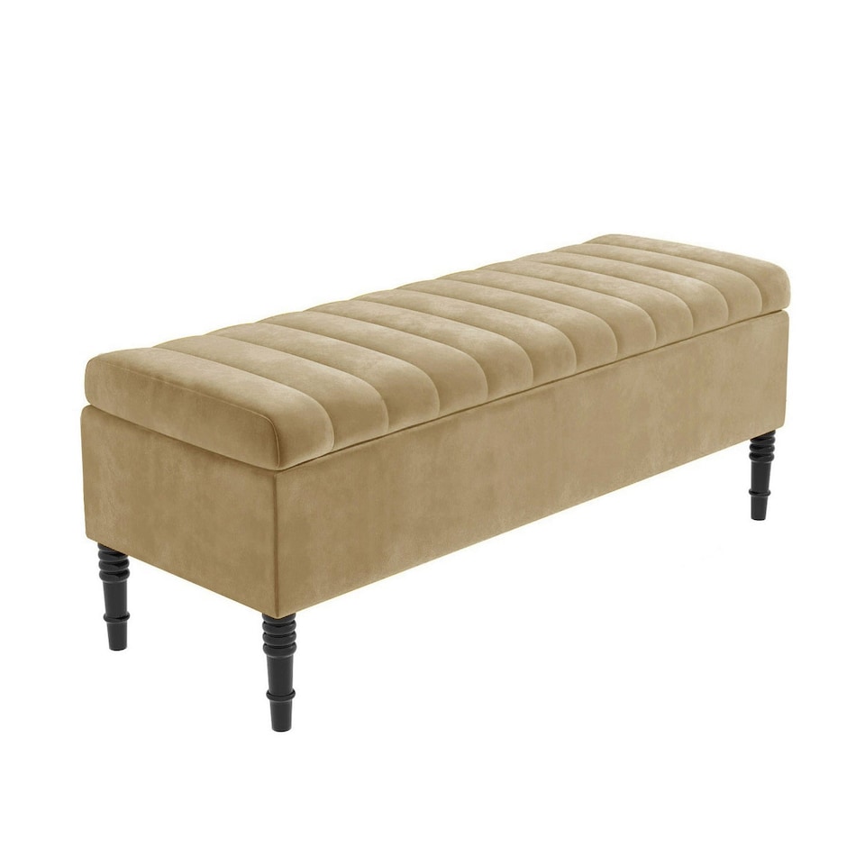 image 1 of 180cm Paris Striped Ottoman Storage Bench- Plush Velvet Shoe Bench - Mink Upholstery Footstool with Storage