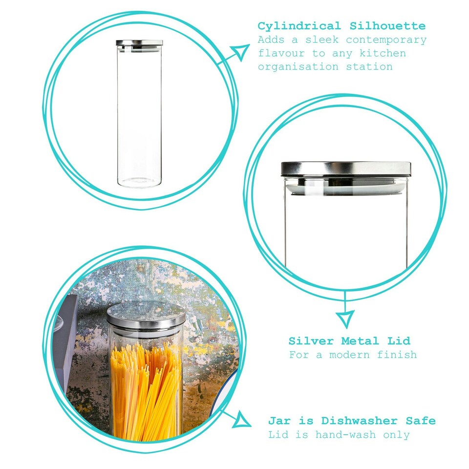 image 1 of Argon Tableware Glass Storage Jars with Metal Lids - 2 Litre - Silver - Pack of 3