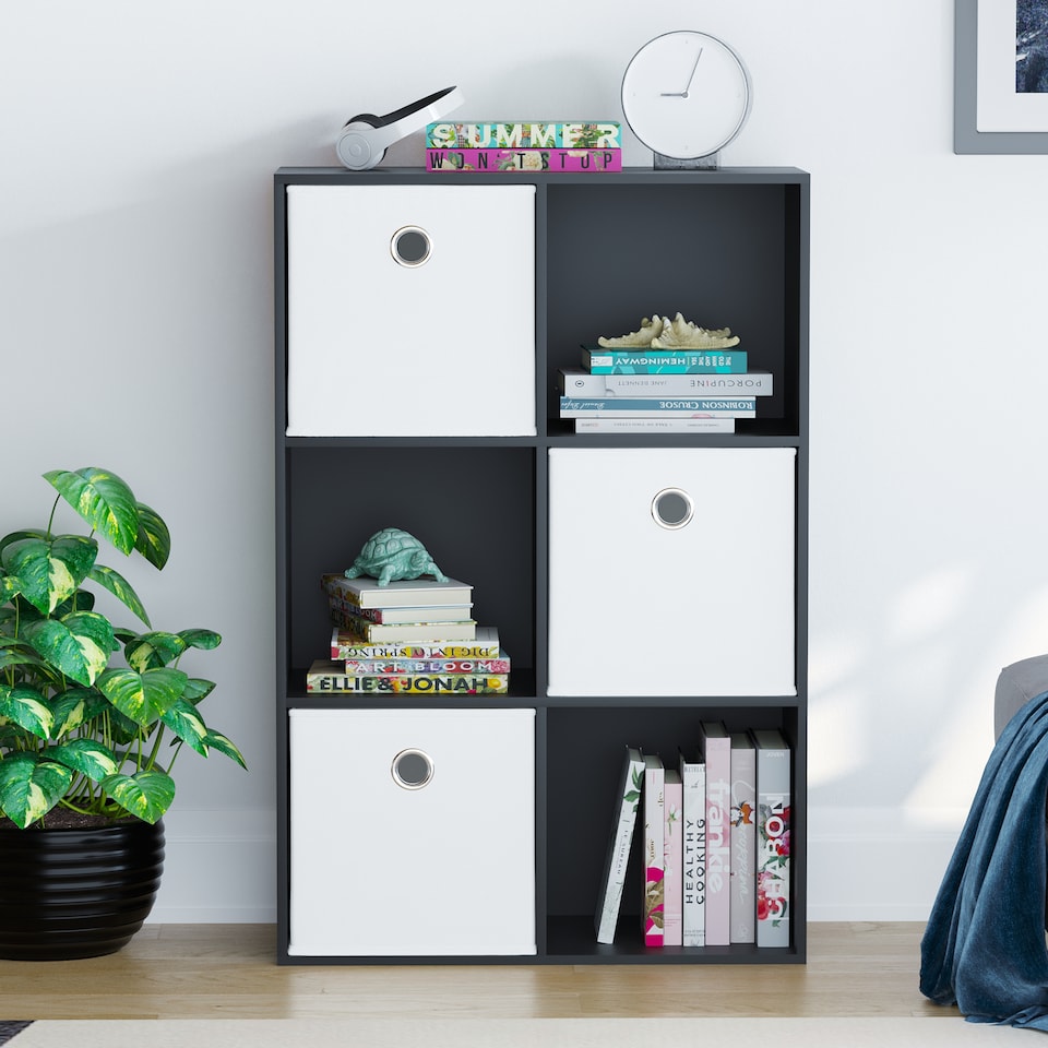 image 1 of Vida Designs Durham 2x3 Cube Storage Unit, White & Set of 3 White Cube Storage Baskets