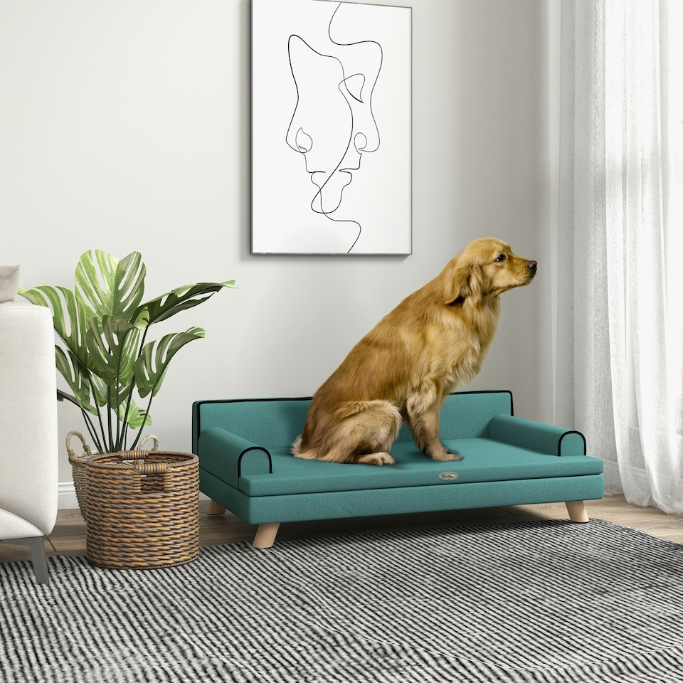 image 1 of PawHut Dog Sofa w/ Legs, Water-Resistant Fabric for Large, Medium Dogs - Green