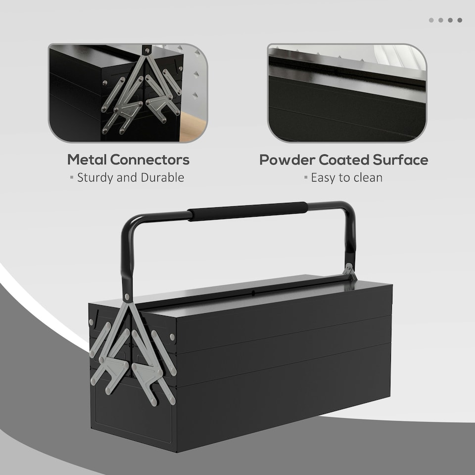 image 1 of DURHAND 3 Tier Metal Toolbox with 5 Tray Carry Handle 56cmx20cmx34cm Black Black | Silver (hinges)