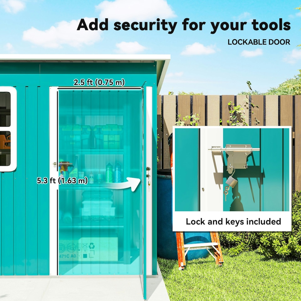 image 1 of Outsunny 7 x 4ft Galvanised Steel Garden Shed with Foundation Kit, Green