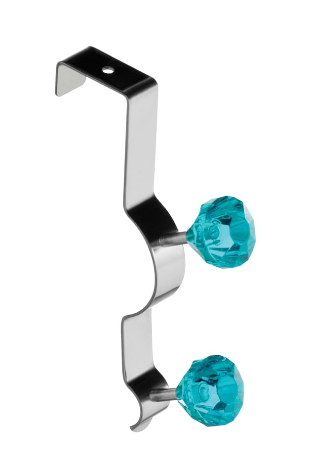image 1 of Interiors by Premier Over Door Double Hook With Teal Diamantes, Metal Hook For Coats, Towels Or Accessories, Easy Over-The-Door