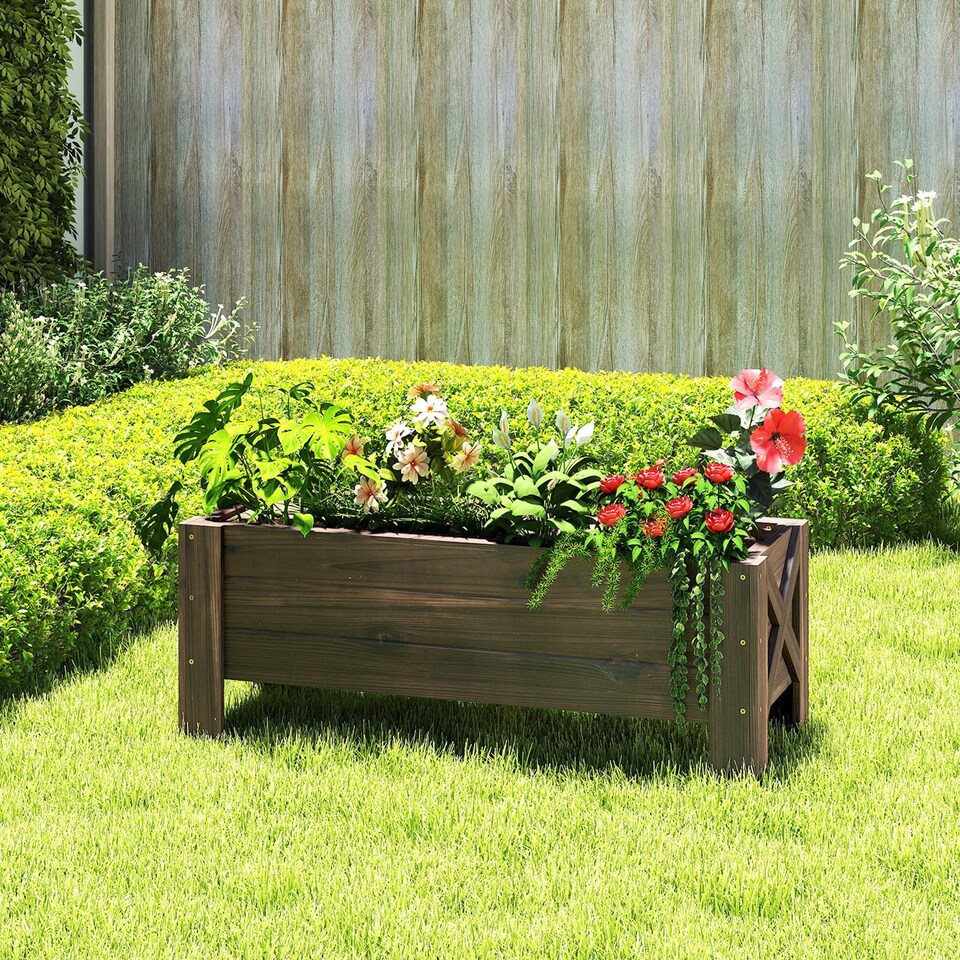 image 1 of Outsunny Wooden Garden Raised Bed Planter Grow Containers Pot,