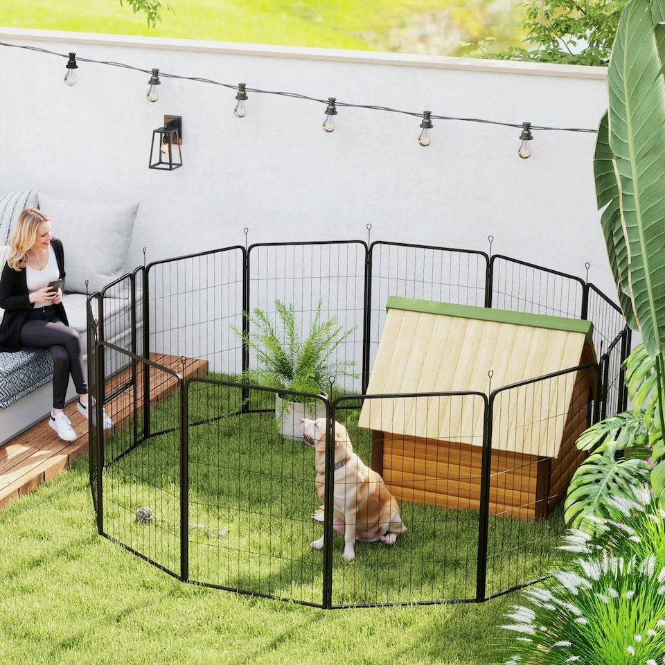 image 1 of PawHut Dog Pen, 12-Panel Puppy Pen for Large Dogs, 100Hcm, Black | Multi | Not provided