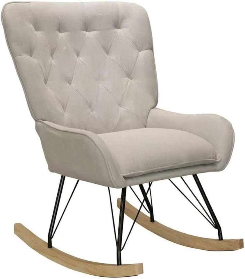 image 1 of Alivio Comfortable Velvet Rocking Chair for Nursery, Living Room, Bedroom, Balcony (Beige) | Grey | beige | One Size