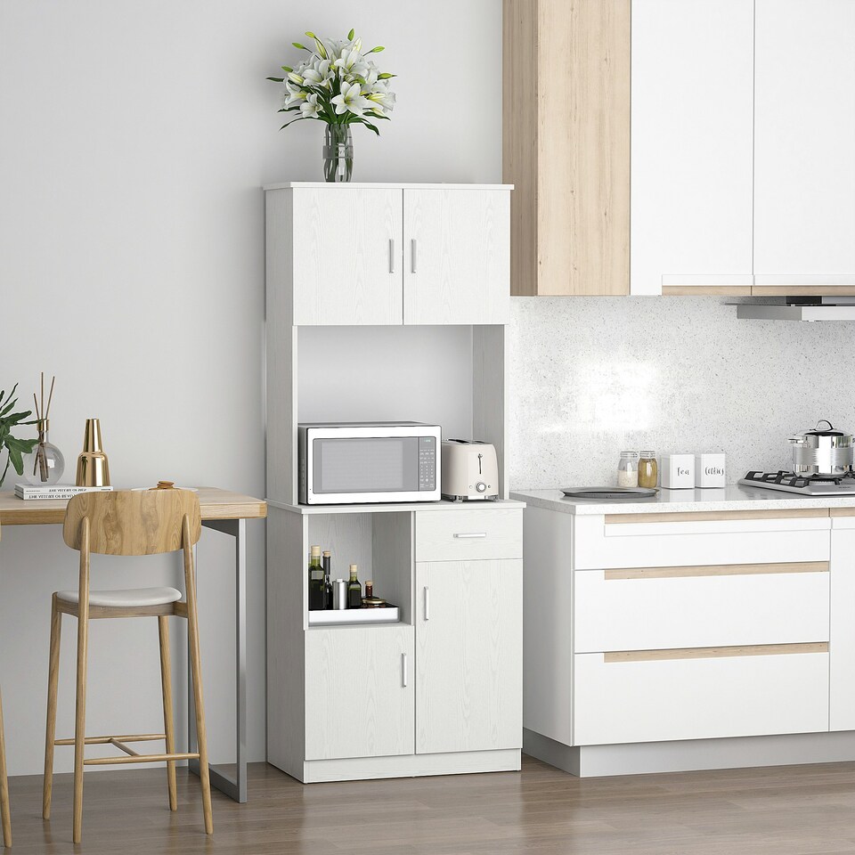 image 1 of HOMCOM Kitchen Cupboard w/ Hutch Pantry Storage Cabinet, Microwave Shelf
