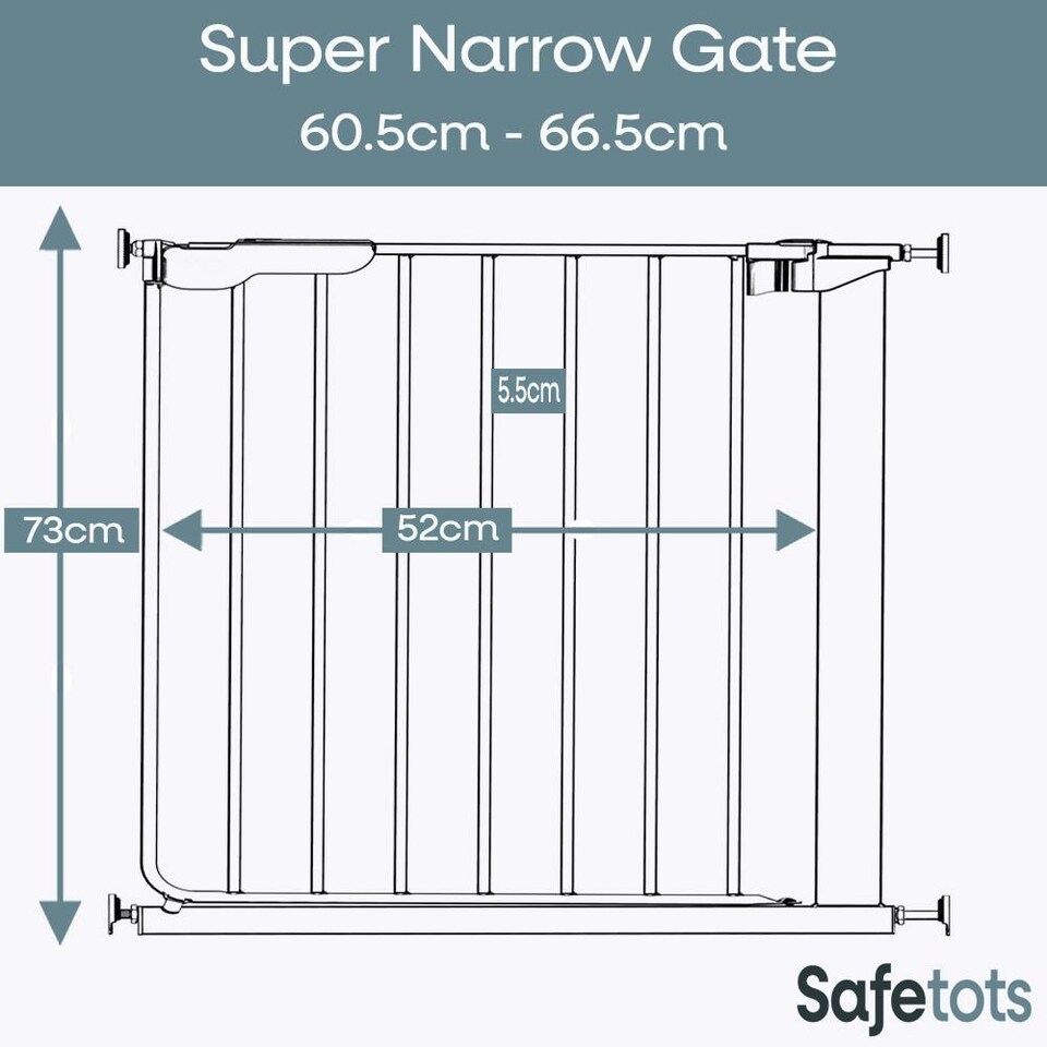 image 1 of Safetots Super Narrow Baby Gate, 60.5cm - 66.5cm, Black, Child Safety Barrier, Pressure Fit Stair Gate | Black | 1
