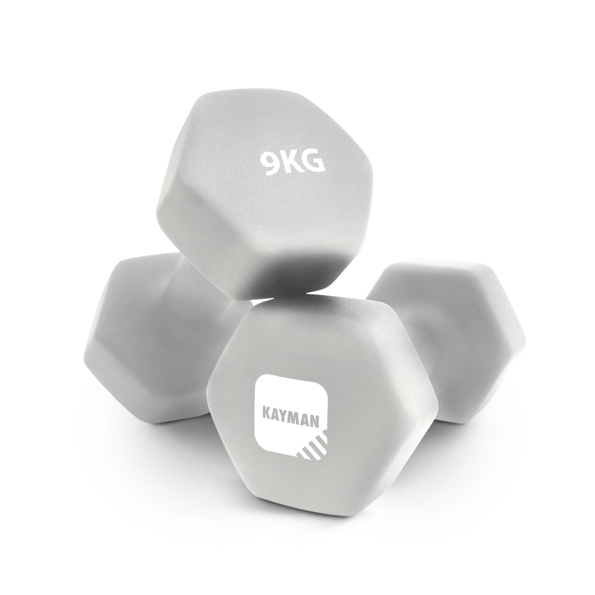 Kayman Neoprene Dumbbells Pair with Hex Ends and Anti Slip Grip