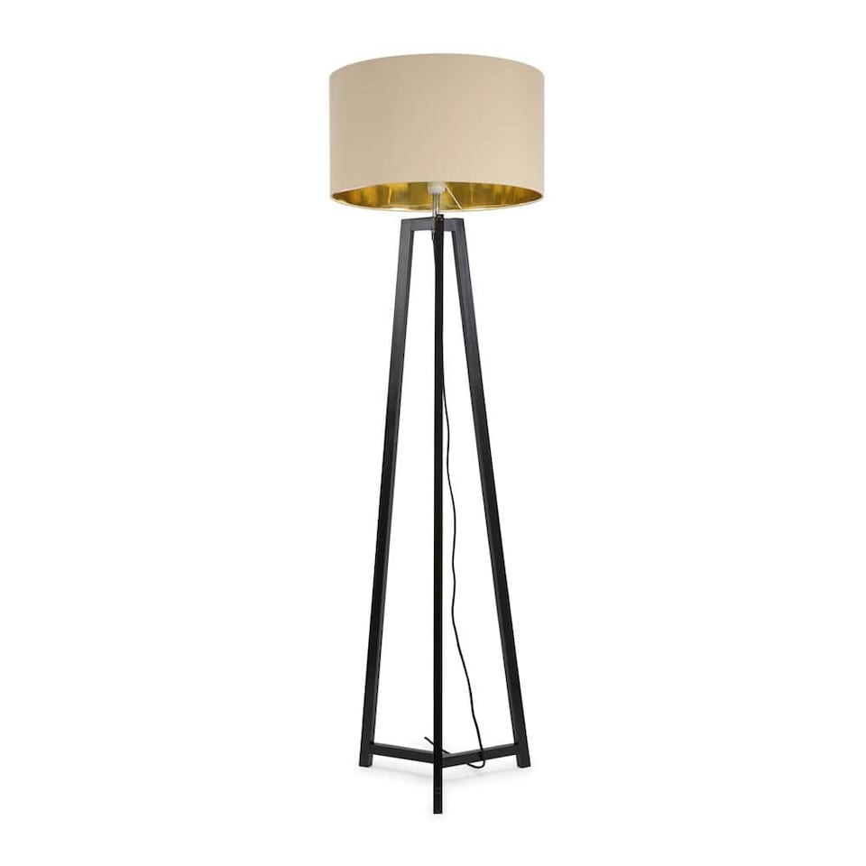 image 1 of ValueLights Lottie Black Wood Tripod Floor Lamp Beige Gold Shade and Bulb