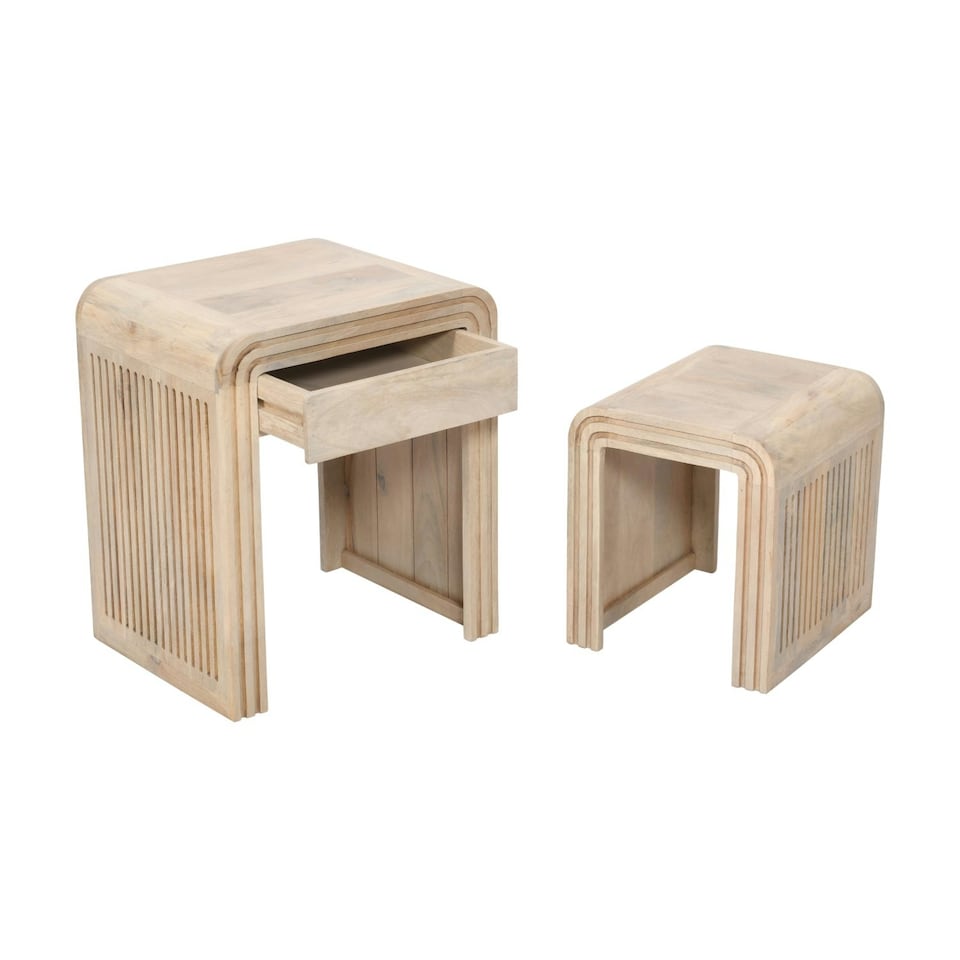 image 1 of Rayne Mango Wood Nest of 2 Tables with Drawer
