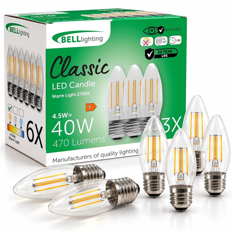 BELL Lighting E27 LED Filament Bulb Warm White 4.5W 470lm Screw Cap Everyday Light | Size: Pack of 6
