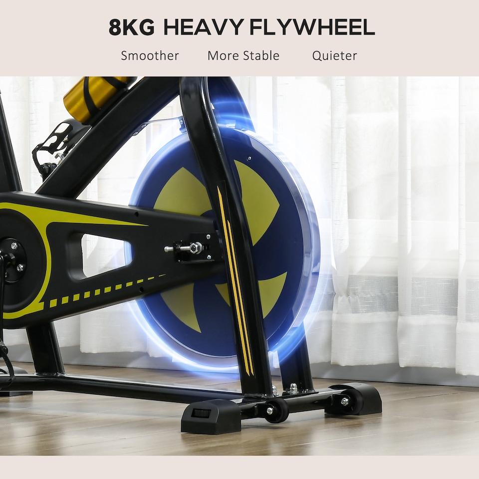 image 1 of SPORTNOW Indoor Exercise Bike, Stationary Bike, Cycling Machine with Adjustable Seat and Resistance, Heart Rate Sensor, for Home Gym Workout, 8kg Flywheel, Yellow
